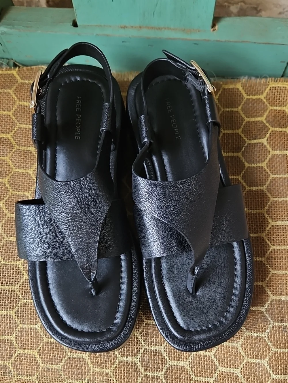 Free People Holt Black Leather Platform Size 7.5 Sandals